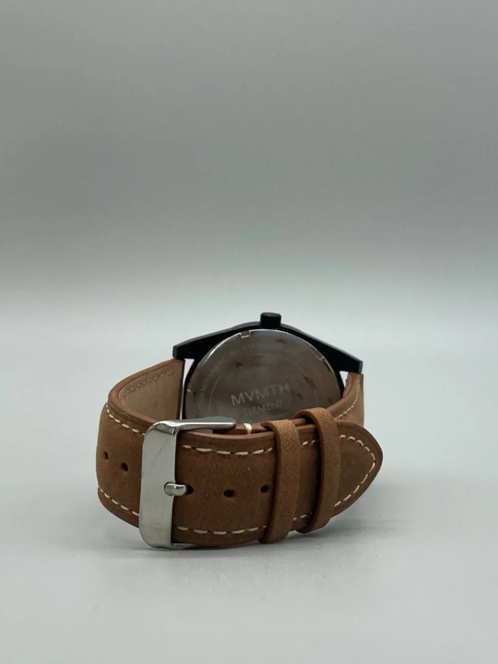 MVMT Element Caviar Black Watch Mens 43mm Black Dial Gold Tone Date Leather